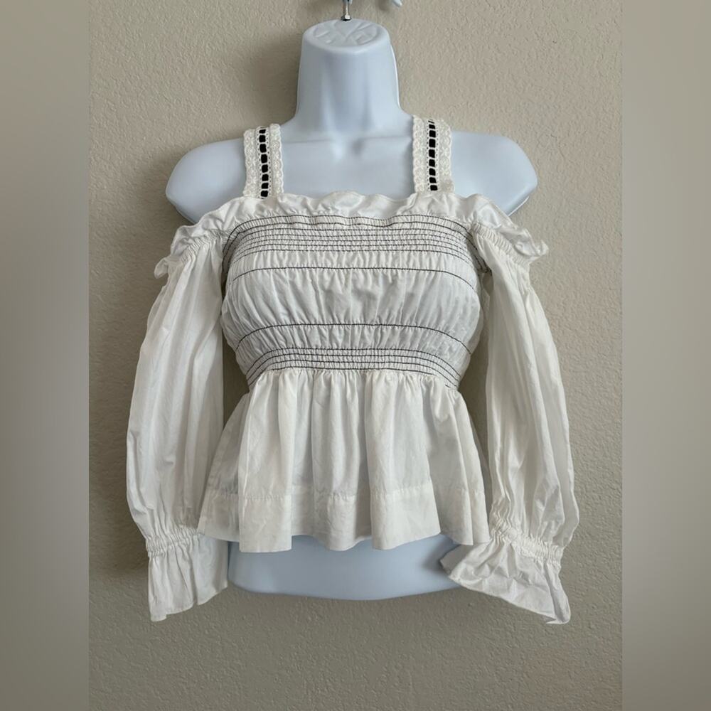 1. State Cold Off Shoulder Smocked Stretch Cotton Top Small‎